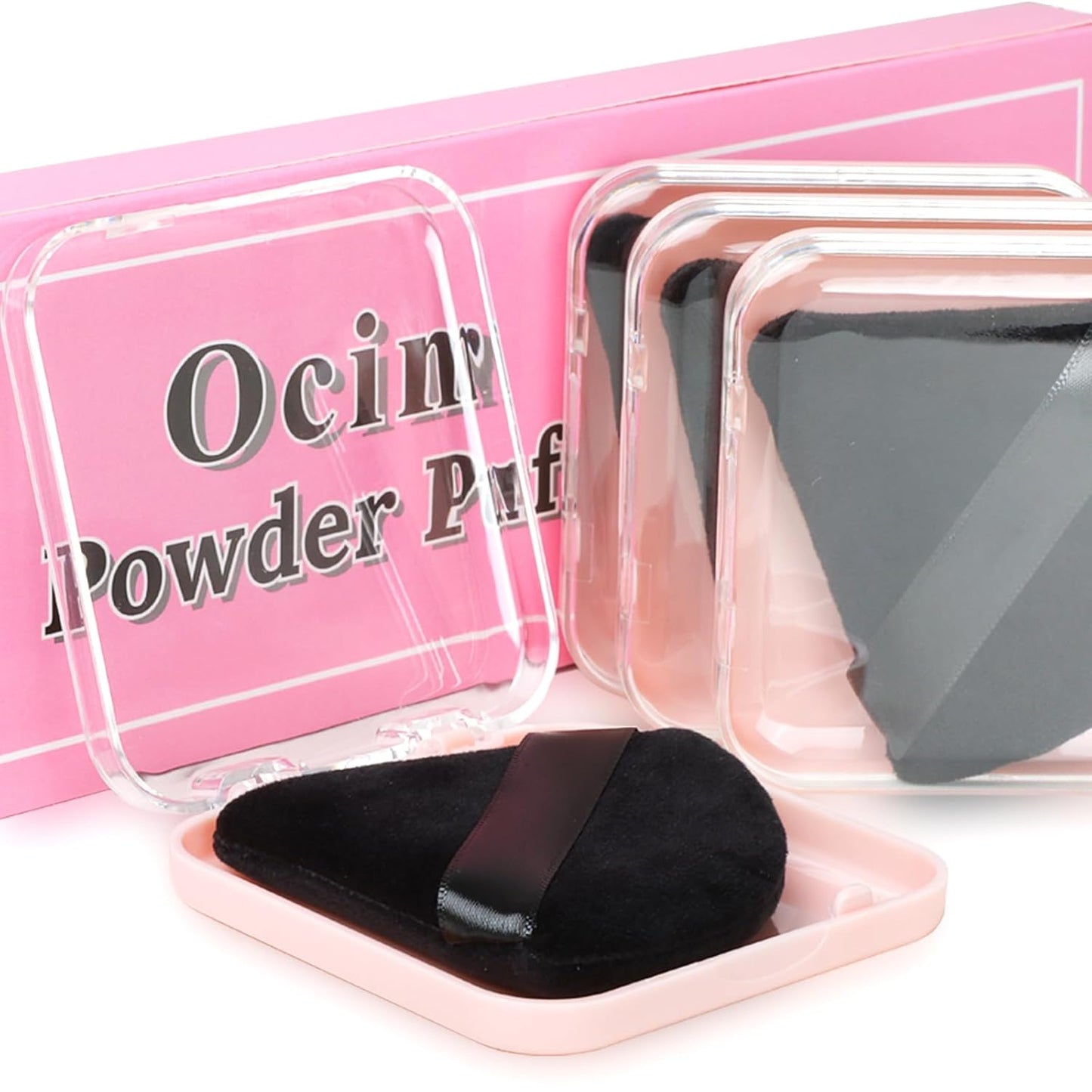 Ocim 4 Pcs Triangle Powder Puffs for Face Powder,Soft Velour Triangular Beauty Puff,Makeup Pressed, Baking & Setting Powder Sponge Applicator Pads with Case,black