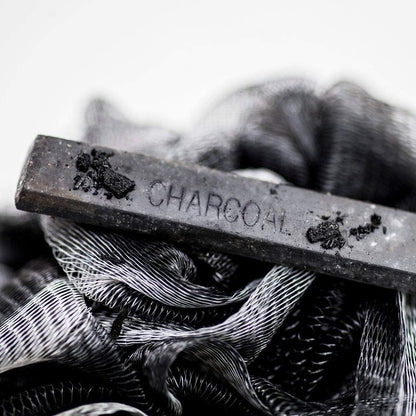 Loofah Back Scrubber for Shower | Bamboo Charcoal Fiber Infused | Loufas for Men & Women | Includes 1 Long Handled Shower Sponge, 1 Bath & Shower Luffa Pouf & 1 Hook to Hang Stuff (Slate Grey)