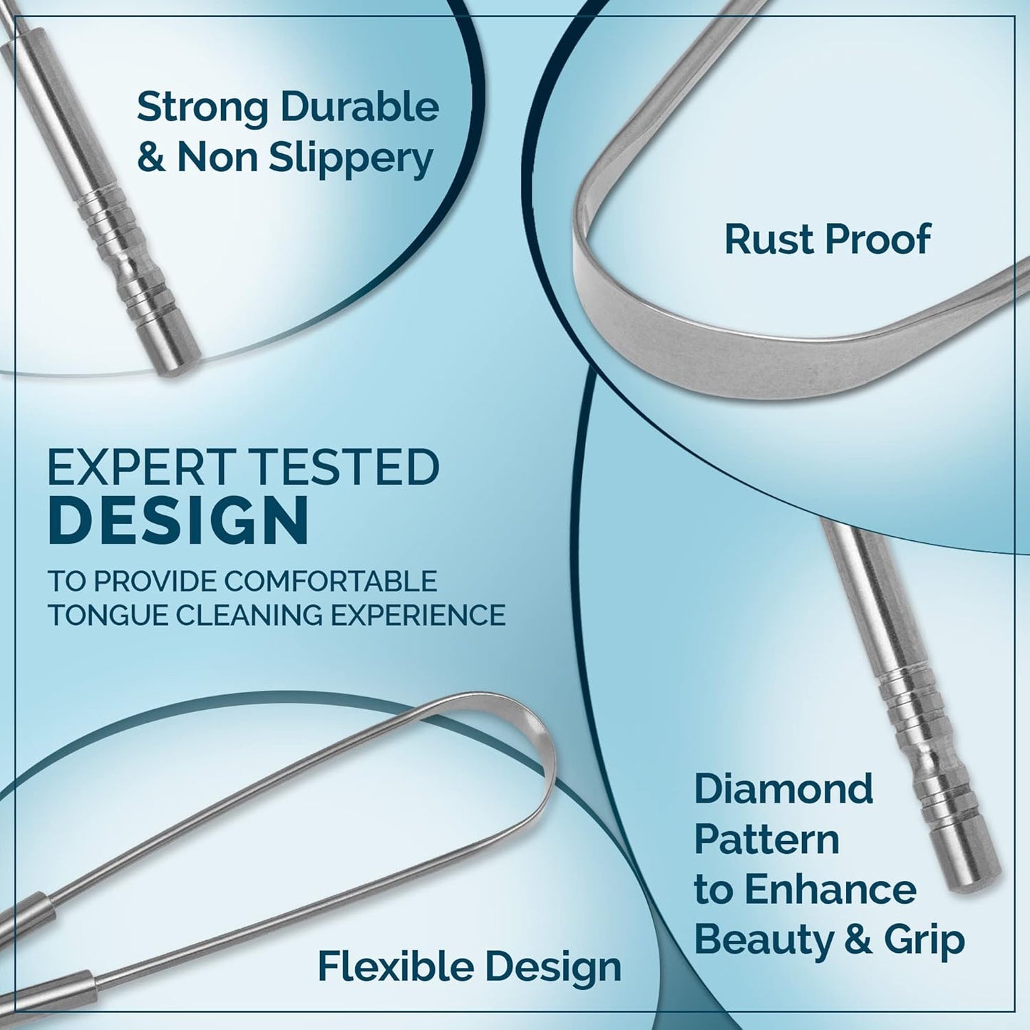 MasterMedi Tongue Cleaner Tongue Scraper Surgical Grade Stainless Steel Tongue Brush Dental Kit Professional Eliminate Bad Breath With Non-synthetic Grip (Family Pack (4 pcs)