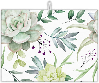 Succulent Flower Dish Drying Mat,Watercolor Plant Drying Rack Pad Countertop Dishes Ultra Absorbent Microfiber Kitchen Counter Mat for Coffee Countertop Decor 18x24 Inch