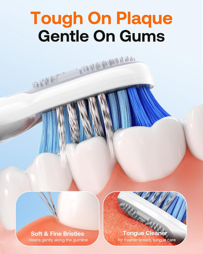 Bitvae Ultrasonic Electric Toothbrush for Adults and Kids, ADA Accepted Travel Toothbrush with Rechargeable 60-Day Battery Life, 5 Modes, 8 Heads, Case, Holder, Frost White