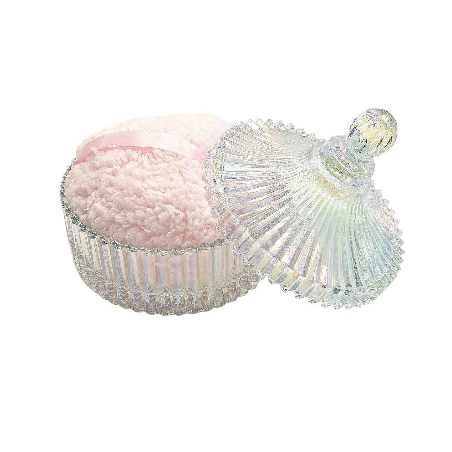 Extra Large Body Powder Puff and Container - Vintage Glass Dusting Powder Container with Soft Puff for Women & Girls (5.9x5.9x5.9 IN)-GRB010-Colorful-B