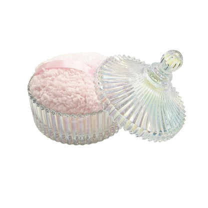 Extra Large Body Powder Puff and Container - Vintage Glass Dusting Powder Container with Soft Puff for Women & Girls (5.9x5.9x5.9 IN)-GRB010-Colorful-B