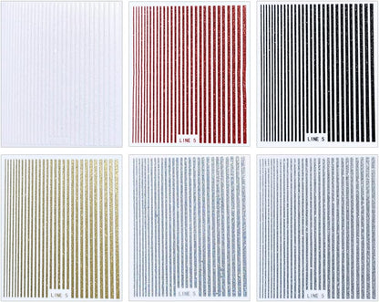 3D Glitter Lines Nail Stickers Holographic Nail Art Stickers Metal Stripe Nail Decals Self Adhesive Geometric Strip Line Nails Stickers Women DIY Nail Supplies,6 Colors/Set