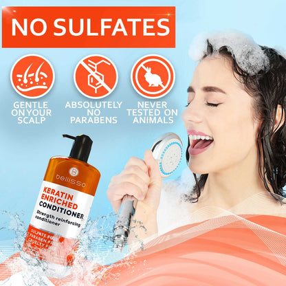 Keratin Conditioner – Sulfate and Paraben Free Deep Treatment for Dry, Damaged Hair - Salon Formula - For Curly, Color Treated, Straight and Frizzy Hair – for Women and Men to Repair Split Ends