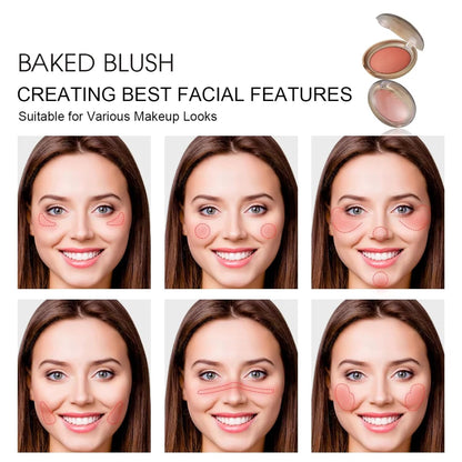 Baked Blush, Marbleized Blush for Cheeks, Shimmery Satin Finish Blushes Powder Palette, Buildable Color Natural Face Makeup Powder