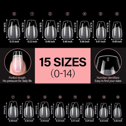 AILLSA Medium Coffin Nail Tips 240Pcs Soft Fake Nail Gel Tips Pre-Shaped Acrylic Nail Tips, Half Matte Full Cover Clear Tips False Press on for Extension Manicure Home DIY 15 Sizes Gelly Tips