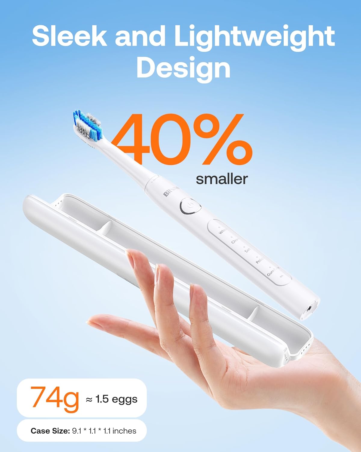 Bitvae Ultrasonic Electric Toothbrush for Adults and Kids, ADA Accepted Travel Toothbrush with Rechargeable 60-Day Battery Life, 5 Modes, 8 Heads, Case, Holder, Frost White