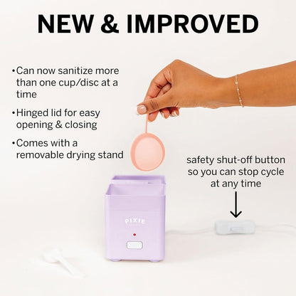 Pixie Menstrual Cup Sterilizer - Ranked 1 for The Best Steamer - Kills 99.9% of Germs with Cleaner Steam - Wash Your Period Disc or Cup in 3 Minutes! - Automatic Timing Shut-Off Switch