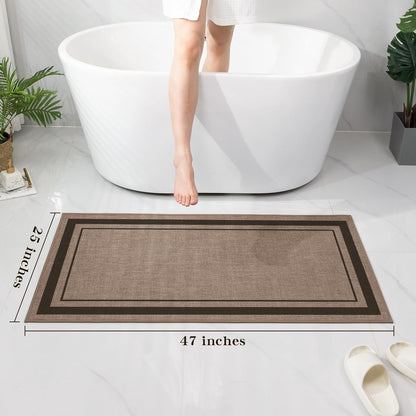 chakme Bathroom Rugs Mat 47x24, Ultra Thin Non Slip Bath Mat Large Quick Dry Absorbent Bath Mat for Bathroom Floor, (Dark Beige, 47"x24")