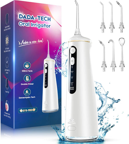 Water Flosser for Teeth, Cordless Oral Irrigator Portable Dental Cleaner Picks with 8 DIY Modes 7 Jets 300ml Tank Braces Flossers Rechargeable (White)