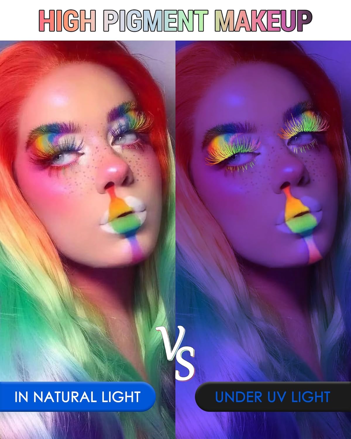 UV Neon Yellow Mascara & Eyeliner Set, Waterproof Volumizing Colored Mascara Volume and Length for Lashes Lengthening, Long Lasting Glitter Liquid Eyeliner Pencil, Halloween Glow in the Dark Makeup-07