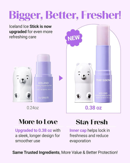 THESAEM Iceland Hydrating Peptide Eye Stick 0.38 oz - Elasticity, Cooling, Moisturizing Eye Balm for Loose Skin – Under Eye Treatment - Balm to Smooth Skin Texture - Daisy Flower Scent