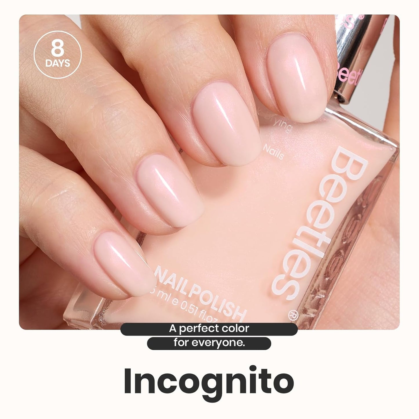 Beetles Nail Polish Top Coat and Base Coat Set Pearl Pink Fast Drying & Long Lasting Shine Nail Polish 2 IN 1 Protects Nails Enhances Glossy and Nourishes Nails for Women