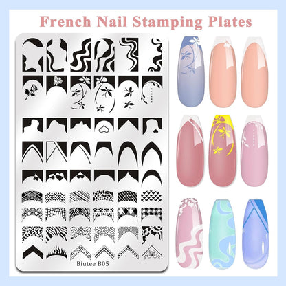 Biutee Nail Stamping Plates Set 2 PCS Large Plate 110 Patterns Nail Art Stamper Scraper Nail Stamp Template Kit French Line Lace Flower Design Masnicure Plates