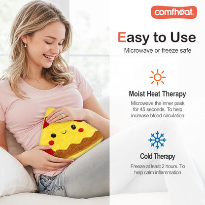 Pizza Slice Microwave Heating Pad - Hot & Cold Therapy with Natural Flaxseed Filling, Moist Heat for Pain Relief of Abodomen, Shoulder, Removable Washable Cover, Unscented Natural Heat Pack
