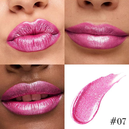 evpct Hot Pink Metallic Glitter Lip Liner and Lipstick Combo Lip Gloss Stain Set Makeup for Women Long Lasting Waterproof 24, Rose Pink Frosted Metallic Shimmer Glossy iridescent Liquid Lipstick 07