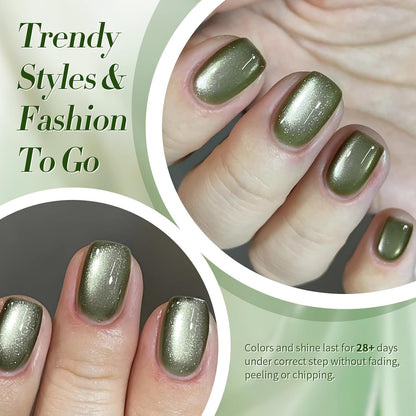 BORN PRETTY Cat Magnetic Eye Gel Nail Polish,Dark Emerald Jelly Glass Magnetic Gel Polish,Green Glitter Soak Off Nail Art Salon Manicure Home Gift 15ml