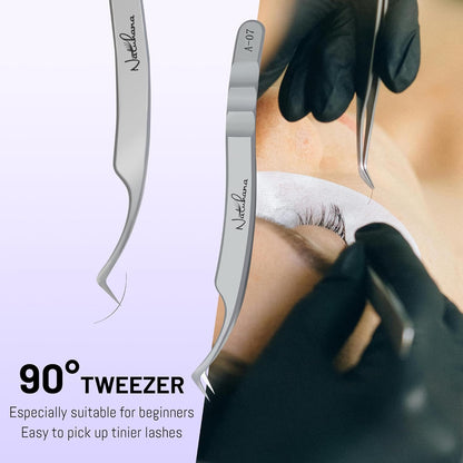 High Precision Lash Tweezers for Individual and Volume Eyelash Extensions Premium Stainless Steel Curved Fiber Tip Professional Isolation Tweezer