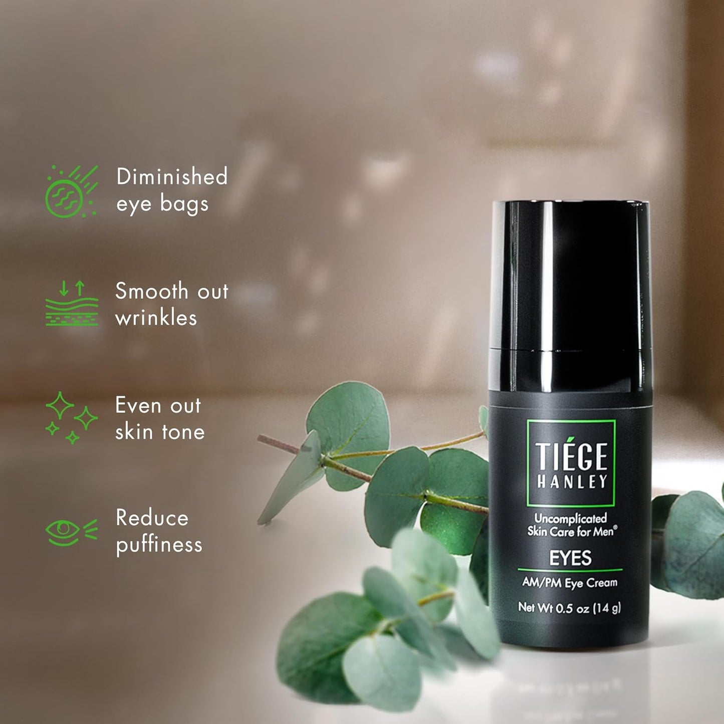 Tiege Hanley Mens Under Eye Cream for Dark Circles, EYES - Eye Cream for Puffiness & Bags Under Eyes - Firming Anti-Aging Eye Wrinkle & Fine Lines Cream - Tightening Eye Bags Treatment for Men, 0.5 Oz