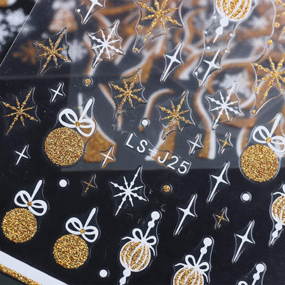 8 Sheets Christmas Glitter Nail Art Stickers Decals Self-Adhesive Pegatinas Uñas Holiday Gold Silver Reindeer Line Snowflake Nail Supplies Nail Art Design Decoration Accessories