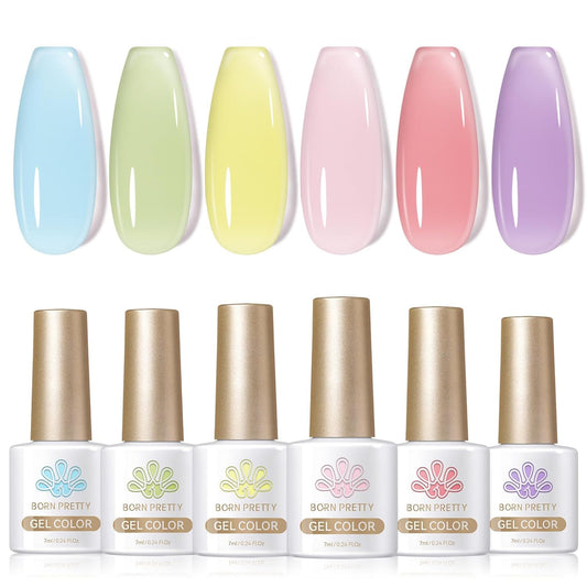 Born Pretty Jelly Pastel Gel Nail Polish Milky Jelly Gel Polish Spring Summer Macaron Candy Sweet Color Translucent Blue Red Green Yellow Pink Purple Easter Gift Nail Art Manicure DIY Home and Salon