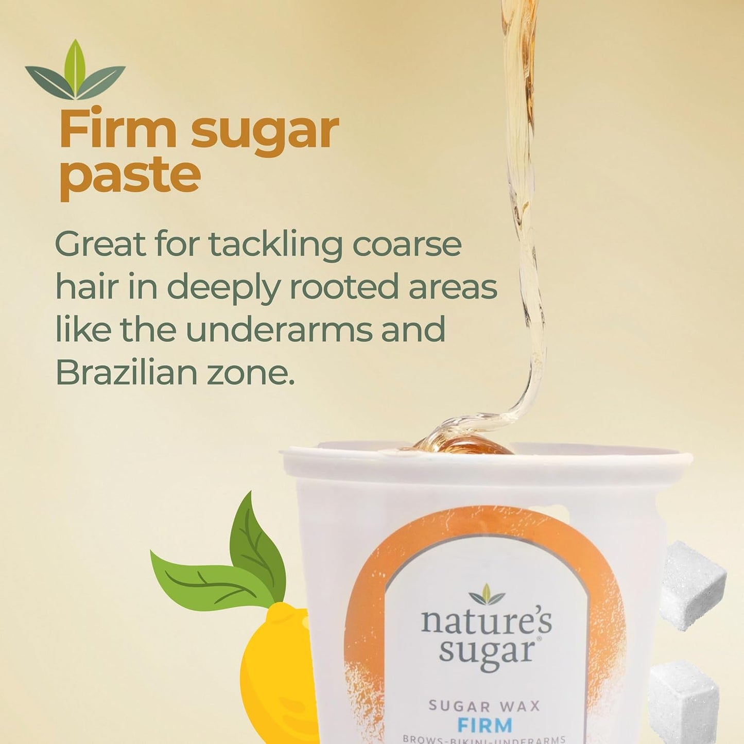 Nature's Sugar Wax Sugaring Paste for Legs, Back, Arms, Chest. All-Natural Hair Removal for Women and Men. All skin types. Vegan. Cruelty-Free. (2-Pack Firm)