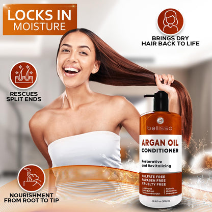 Argan Oil Conditioner - Sulfate Free with No Parabens - Moroccan Botanicals for Women and Men - Professional Moisturizing, Anti Frizz, Hydrating Solution for Dry, Wavy, Curly and Color Treated Hair