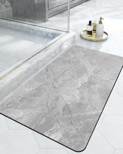 DEXI Bath Mat 17x32, Non Slip Quick Dry Rugs, Super Absorbent Ultra Thin Marble Bathmat, Washable Rubber Mats for Shower Floor, in Front of Bathtub, Sink, Bathroom Accessories Decor, Light Grey