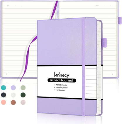 Annecy Lined Journal Notebook, Hardcover Numbered College Ruled Journal, Medium 5.5x 8.25, 160 Pages 100GSM Writing Paper, Purple