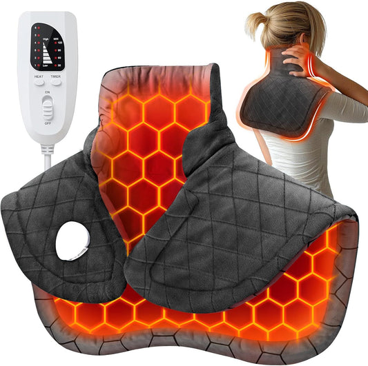 Graphene-Infused Heating Pad for Neck and Shoulders and Back Pain Relief,Upgraded Weighted 3X Deeper Heat Therapy Wrap with 6 Temperature Settings & 4 Auto-Off Timers,Large Heated Wrap, 23"x19"