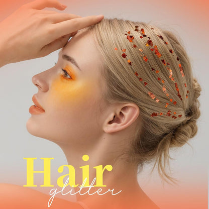 Teenitor Face Glitter, Orange Body Glitter Gel, Holographic Glitter for Face and Body, Hair, Makeup for Festival Party Cheer Makeup