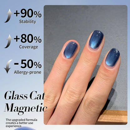 Born Pretty Cat Magnetic Eye Gel Nail Polish,Dark Blue Lover Jelly Glass Magnetic Gel Polish Glitter Soak Off Nail Art Salon Manicure Home Gift 15ml