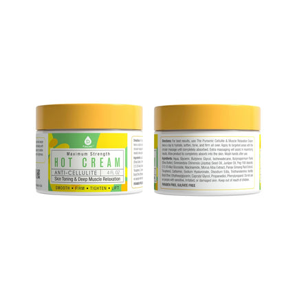 Pursonic Anti Cellulite & Muscle Relaxation Hot Cream, Diminish The Appearance of Varicose Veins, Improves Skin Texture & Tightness, Softens & Hydrates. 4OZ