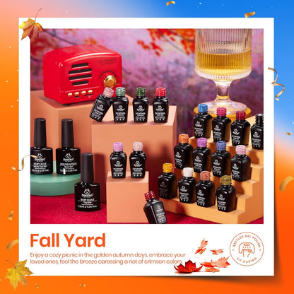 Beetles Fall Gel Nail Polish Set - Fall Yard Gel Polish Kit, 20 Color Orange Burgundy Red Navy Blue Glitter, Soak Off LED UV with Base Top Coat Nail Art Manicure Gift for Women