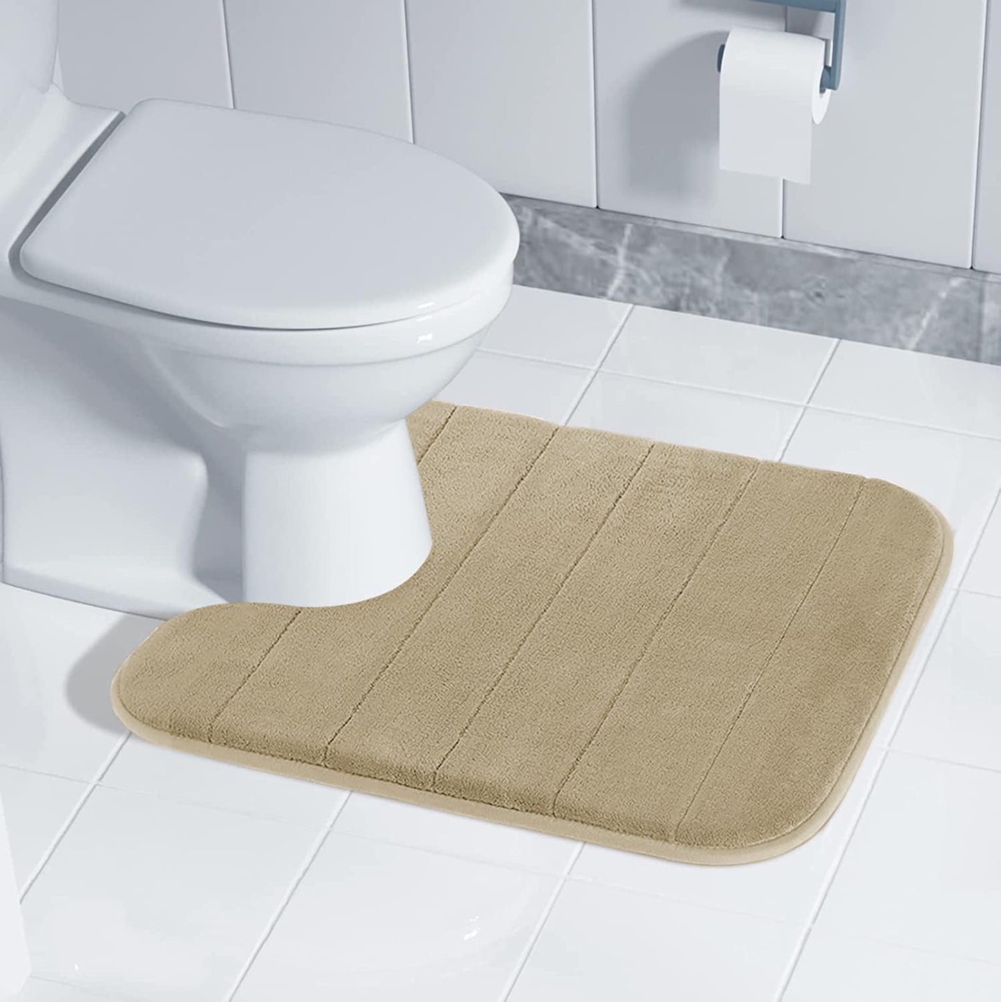 Yimobra Memory Foam Toilet Bath Mat U-Shaped, Soft and Comfortable, Super Water Absorption, Non-Slip, Thick, Machine Wash and Easier to Dry for Bathroom Commode Contour Rug, 24 X 20, Pale Khaki