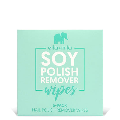 ella+mila Soy Nail Polish Remover Wipes Non-Acetone Lint Free Nail Wipes - Non-Toxic Fingernail Polish Remover - Unscented & Enriched with Vitamins A,C & E (5 Pack)