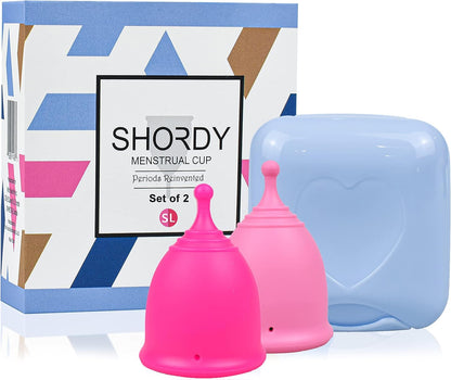 SHORDY Menstrual Cups Set of 2(Small+Large) with Box Soft Menstrual Cup & Flexible Period Cups for Women Upto 12 Hours Eco-Friendly & Safer Tampons Discs Pads Alternative Copa Menstrual (Pink)