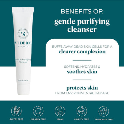 VI Derm Hydrating Gentle Purifying Cleanser – Face Wash with Aloe Vera, Antioxidants, and Willow Bark, Travel Size Mini Facial Cleanser for Makeup Removal and Sensitive Skin – 0.75 Fl Oz / 22 mL
