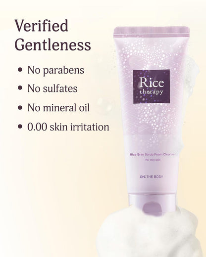 Rice Bran Foam Cleanser (Pack of 1, 5.1fl oz) - Facial Deep Cleansing Foam for Oily Skin. Smooth Skin with Gentle Scrub Formula for Men & Women, Korean Skin Care