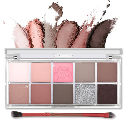 Erinde 10 Colors Eyeshadow Palette Makeup - Matte Shimmer Glitter Eye Shadow, Ultra-Blendable, High Pigmented, Naturing-Looking, Neutral Nude Eyeshadow Pallet with Professional Brush,19