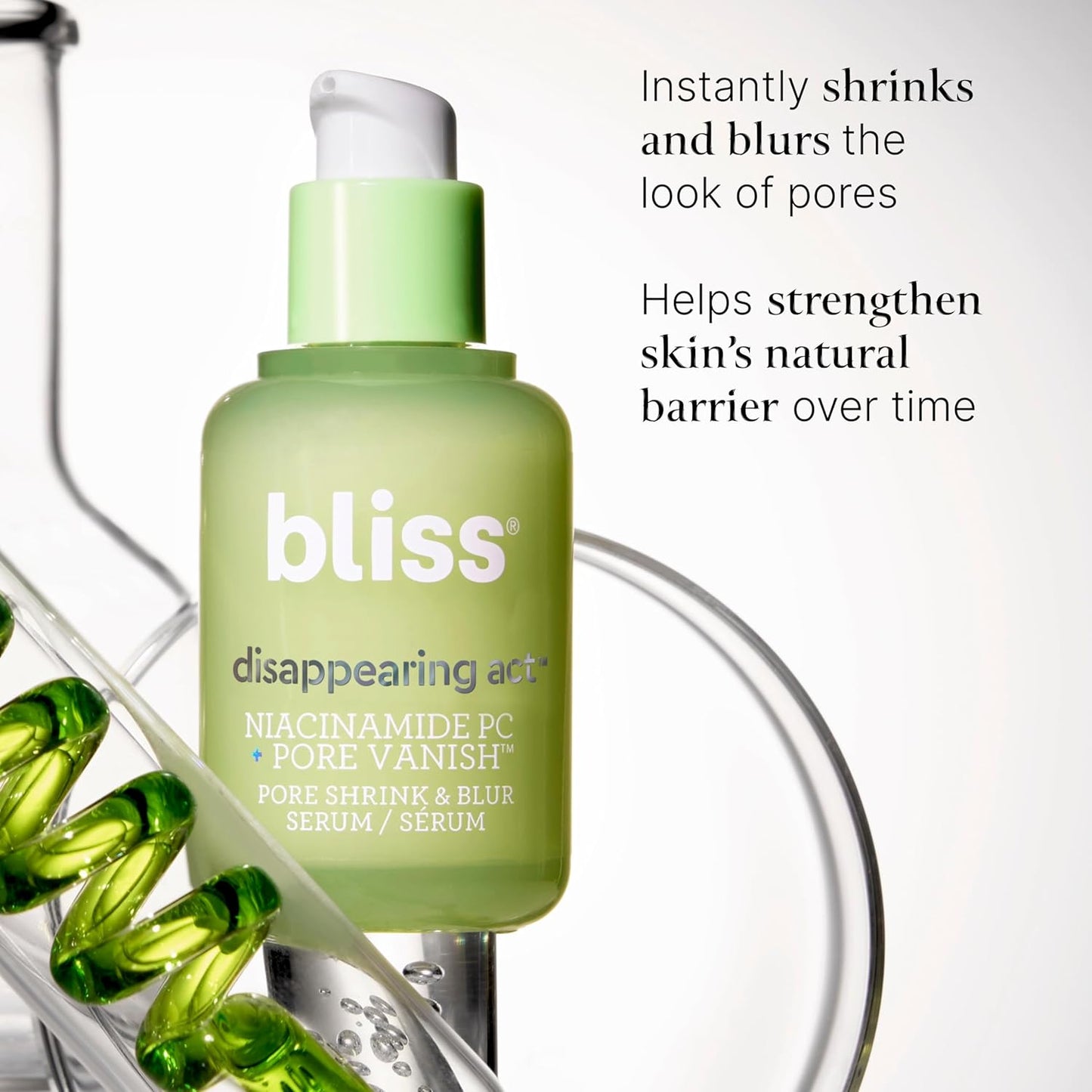 Bliss Niacinamide + Pore Vanish Complex Disappearing Act Serum – With Vitamin B3 + Green Tea - Reduces Pores & Dark Spots - Achieve Glass Skin - Clean, Cruelty-Free - 1 Fl Oz