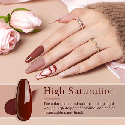 AZUREBEAUTY Nail Polish Set, 4 Colors Nude Brown Skin Glitter Quick Dry Natural Nail Lacquer Strengthening Treatment Kit with Top Coat DIY Salon at Home