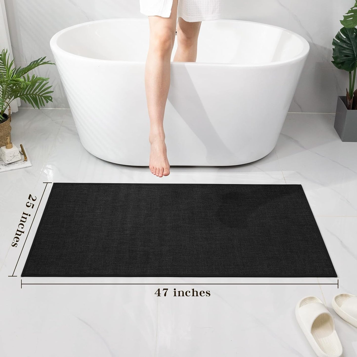 chakme Bathroom Rugs Mat 25x47, Ultra Thin Non Slip Bath Mat Large Quick Dry Absorbent Bath Mat for Bathroom Floor, (Black, 47"x25")