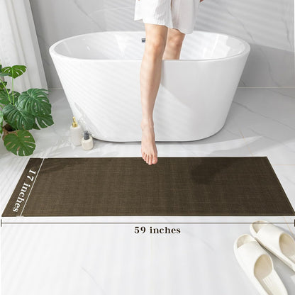 chakme Bathroom Rugs Mat 59x17, Ultra Thin Non Slip Bath Rug Runner Quick Dry Absorbent Bath Mat for Bathroom, (Brown, 59"x17")
