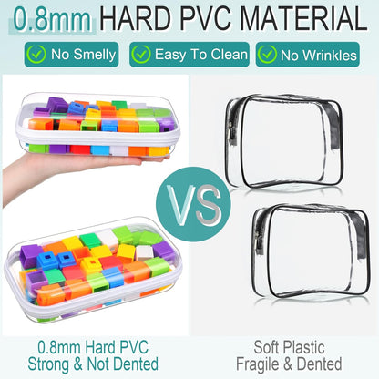 Sanwuta 6 Pcs Clear Hard Zipper Case Pencil Pouches Hard Plastic Zipper Pouches Makeup Bag Transparent Cases for Snacks Plastic Storage Organizer Box for Travel(White,7.48 x 3.94 x 2 Inch)