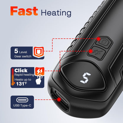 Hand Warmers Rechargeable 2 Pack, Electric Hand Warmers, 2-Second to 131°F with 5 Heat Levels, USB-C Portable Pocket Heater Handwarmers Black, UL Certified for Camping, Hunting, Gifts for Women Men