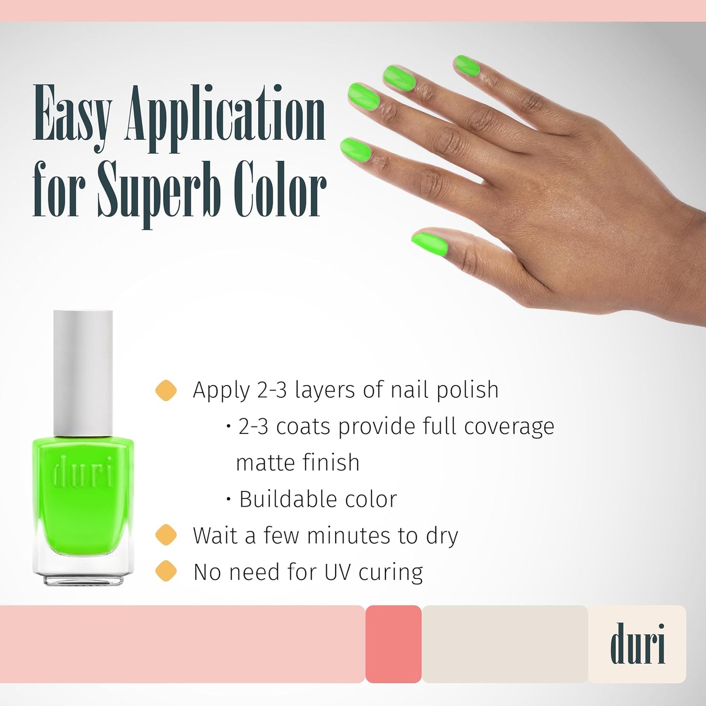 duri 646N NYC Apple Envy, Neon Green Nail Polish, Matte Finish, Quick Drying, 0.45 Fl Oz
