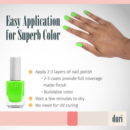 duri 646N NYC Apple Envy, Neon Green Nail Polish, Matte Finish, Quick Drying, 0.45 Fl Oz