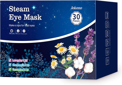 Jekeno Steam Eye Mask, 30 Packs Eye Masks for Dry Eyes Dark Circles and Puffiness, 40-60 Minutes Self Heated Steam Warm Eye Mask, Christmas Spa Gifts for Women